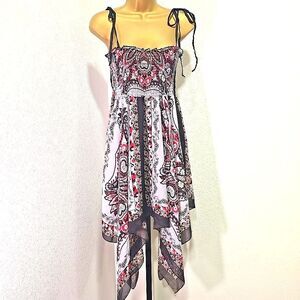 Milkmaid Dress L Asymmetric Hem Scarf Print Y2K Boho Fairy Grunge Festival Vacay